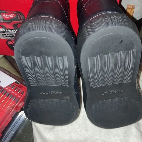 Bally Shoes size 10 ..mostly all black with 2 red stripes and one white stripe